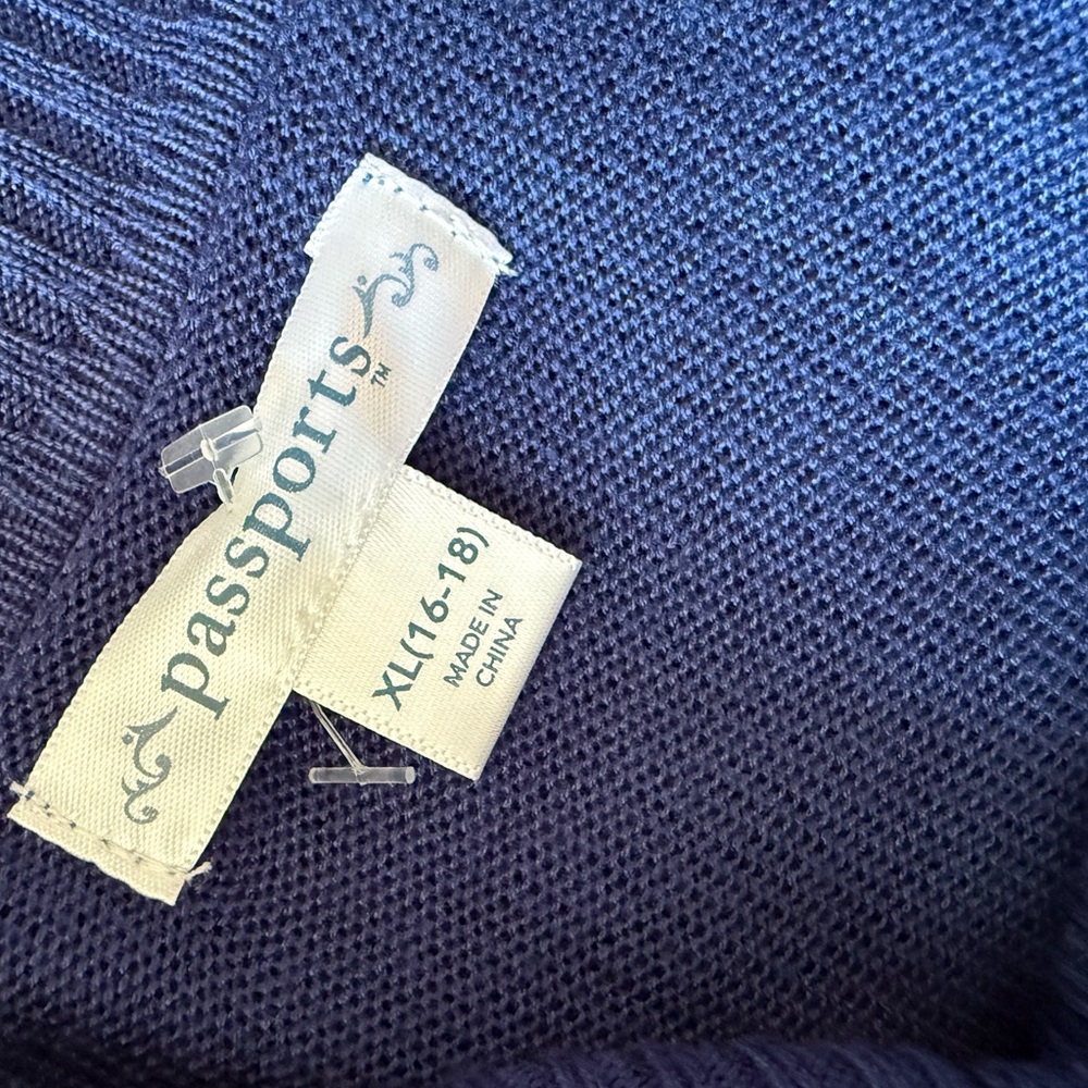 Women's Blue Cowl Neck Sweater lightweight tight knit passport XL long sleeve - Picture 10 of 11